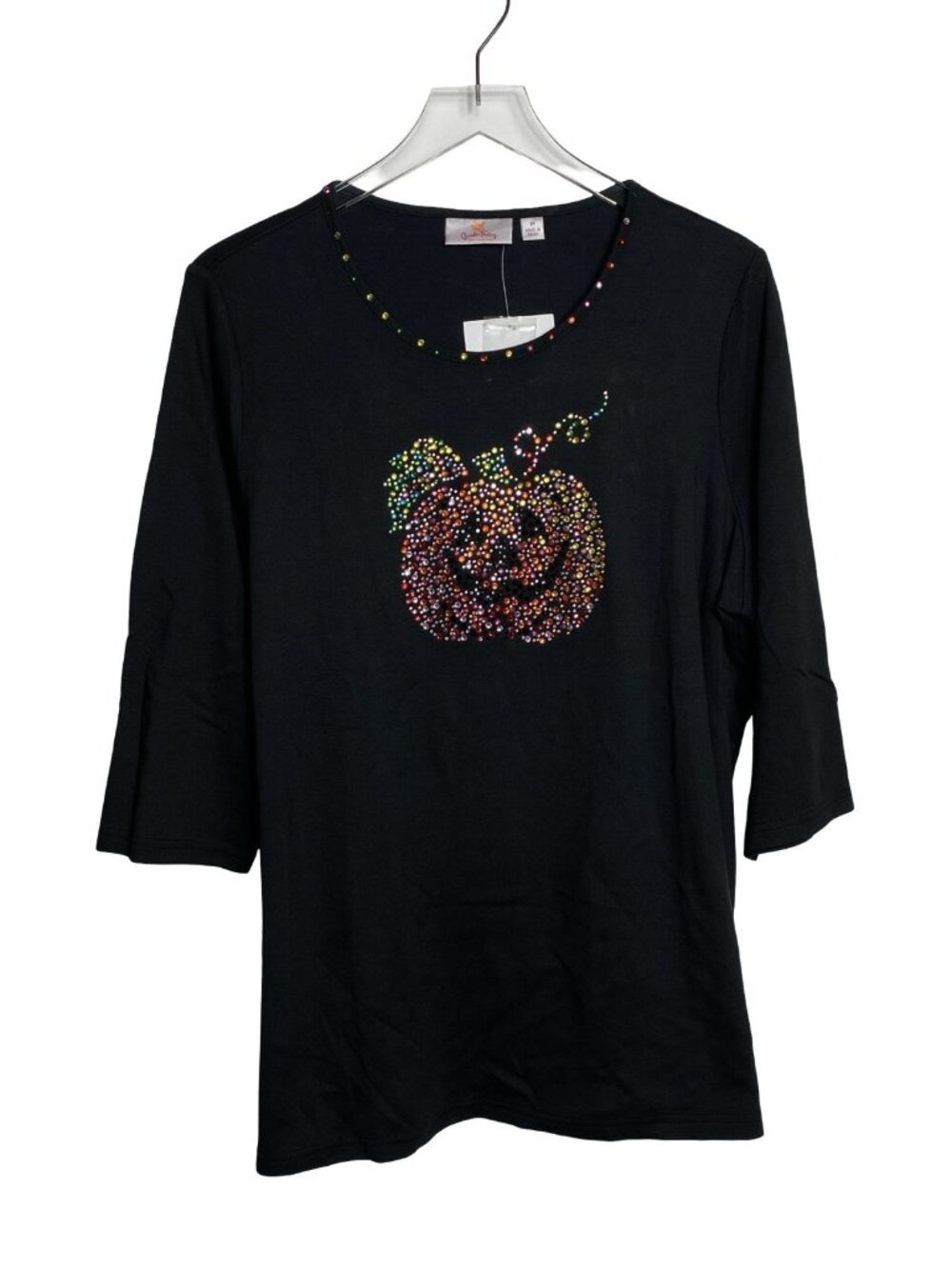 Quacker Factory 1X Halloween Fall Jeweled Pumpkin Black Beaded Tunic Top NEW